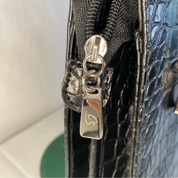 90s Structured Handbag Black Croc Embossed Box Purse Chenson - Picture 5 of 14